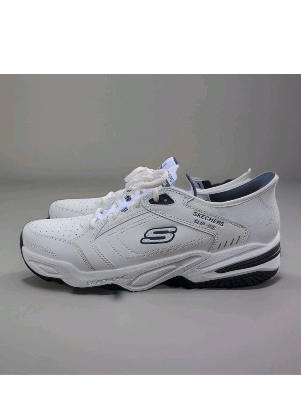 Skechers Sneakers Mens 13 White Blue Durham Delvor Slip Ins Relaxed Dad Shoes - Picture 6 of 14